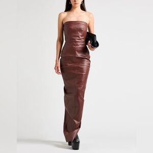 Rick Owens Winter 2024 Runway Brown Cotton Sheath Maxi Strapless Dress US 6